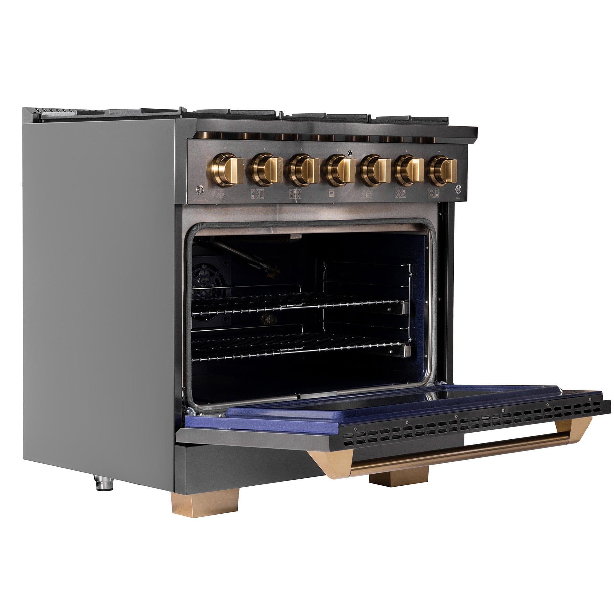 Kucht Gemstone Professional 36 in. 5.2 cu. ft. Natural Gas Range with Sealed Burners and Convection Oven in Titanium Stainless Steel KEG363