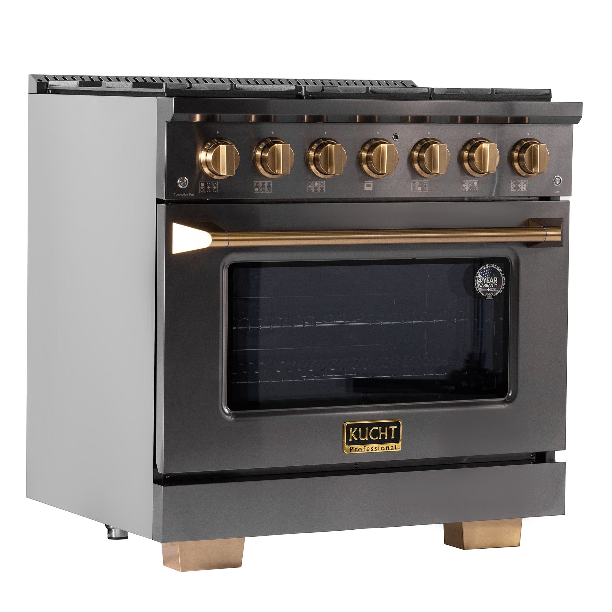 Kucht Gemstone Professional 36 in. 5.2 cu. ft. Natural Gas Range with Sealed Burners and Convection Oven in Titanium Stainless Steel KEG363