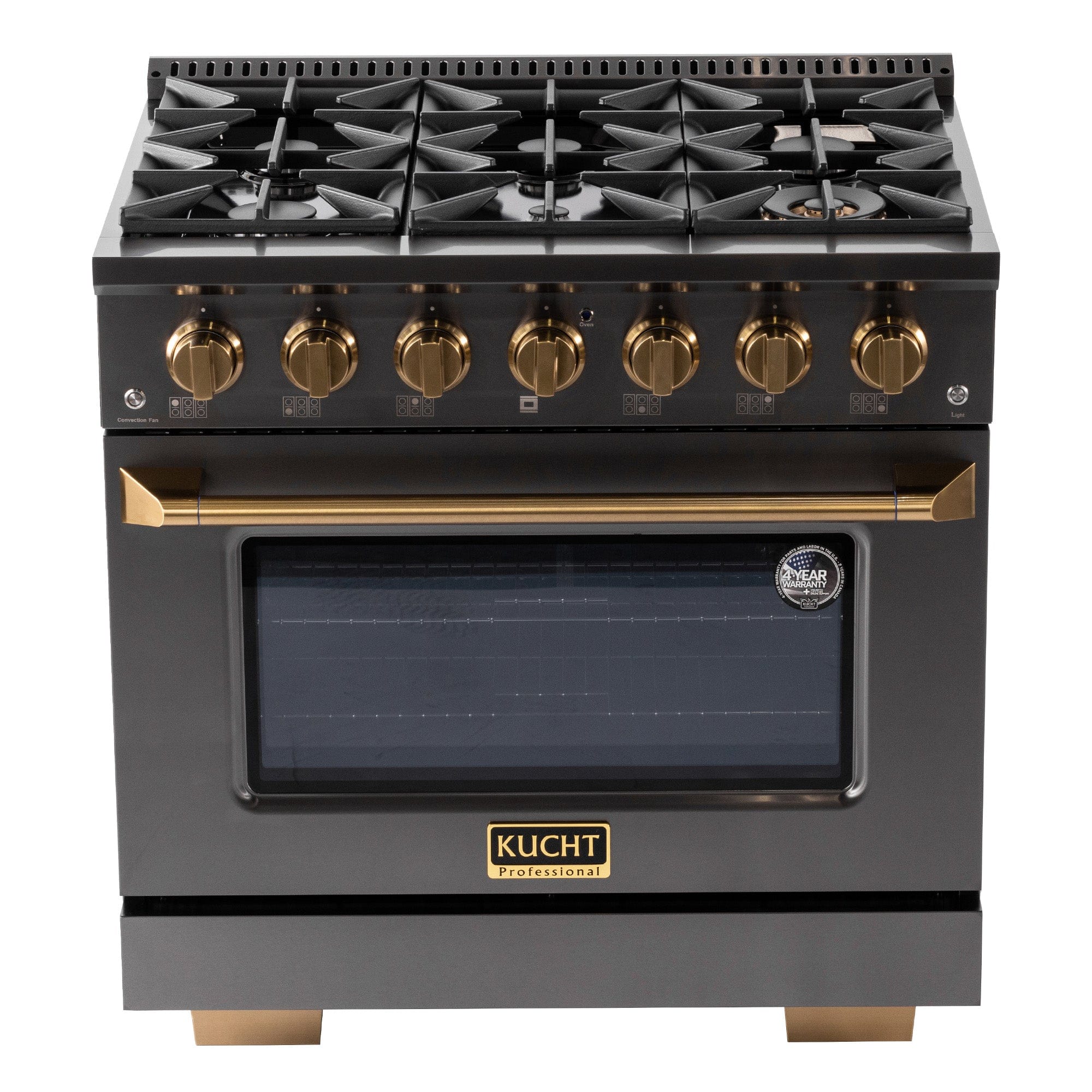 Kucht Gemstone Professional 36 in. 5.2 cu. ft. Natural Gas Range with Sealed Burners and Convection Oven in Titanium Stainless Steel KEG363
