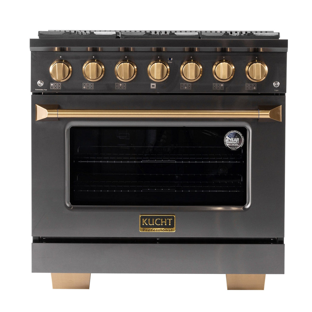 Kucht Gemstone Professional 36 in. 5.2 cu. ft. Propane Gas Range with Sealed Burners and Convection Oven in Titanium Stainless Steel KEG363/LP