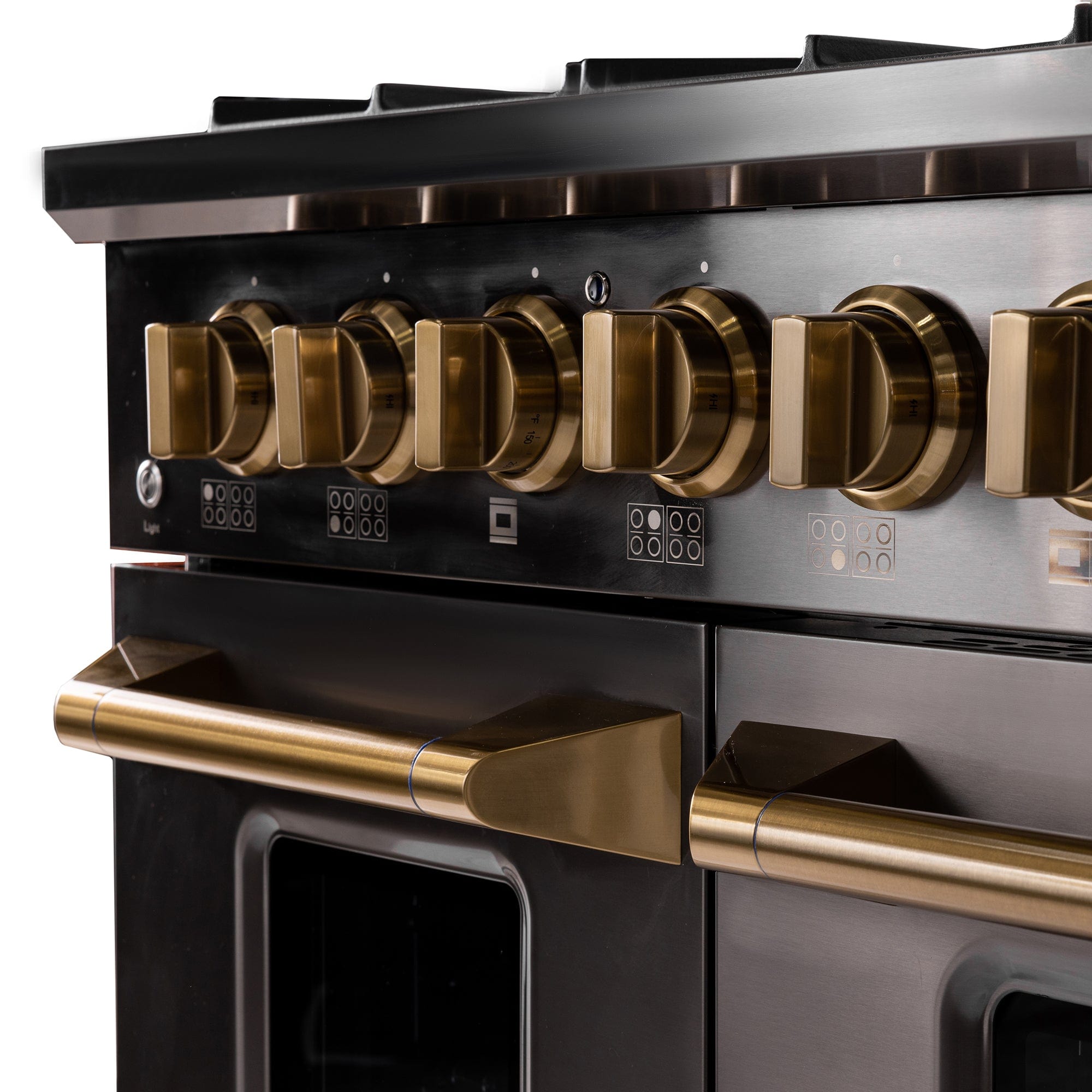 Kucht Gemstone Professional 48 in. 6.7 cu. ft. Natural Gas Range with Sealed Burners, Griddle/Grill and Two Ovens - One Convection - in Titanium Stainless Steel KEG483