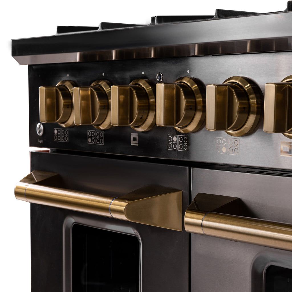 Kucht Gemstone Professional 48 in. 6.7 cu. ft. Propane Gas Range with Sealed Burners, Griddle/Grill and Two Ovens - One Convection - in Titanium Stainless Steel KEG483/LP