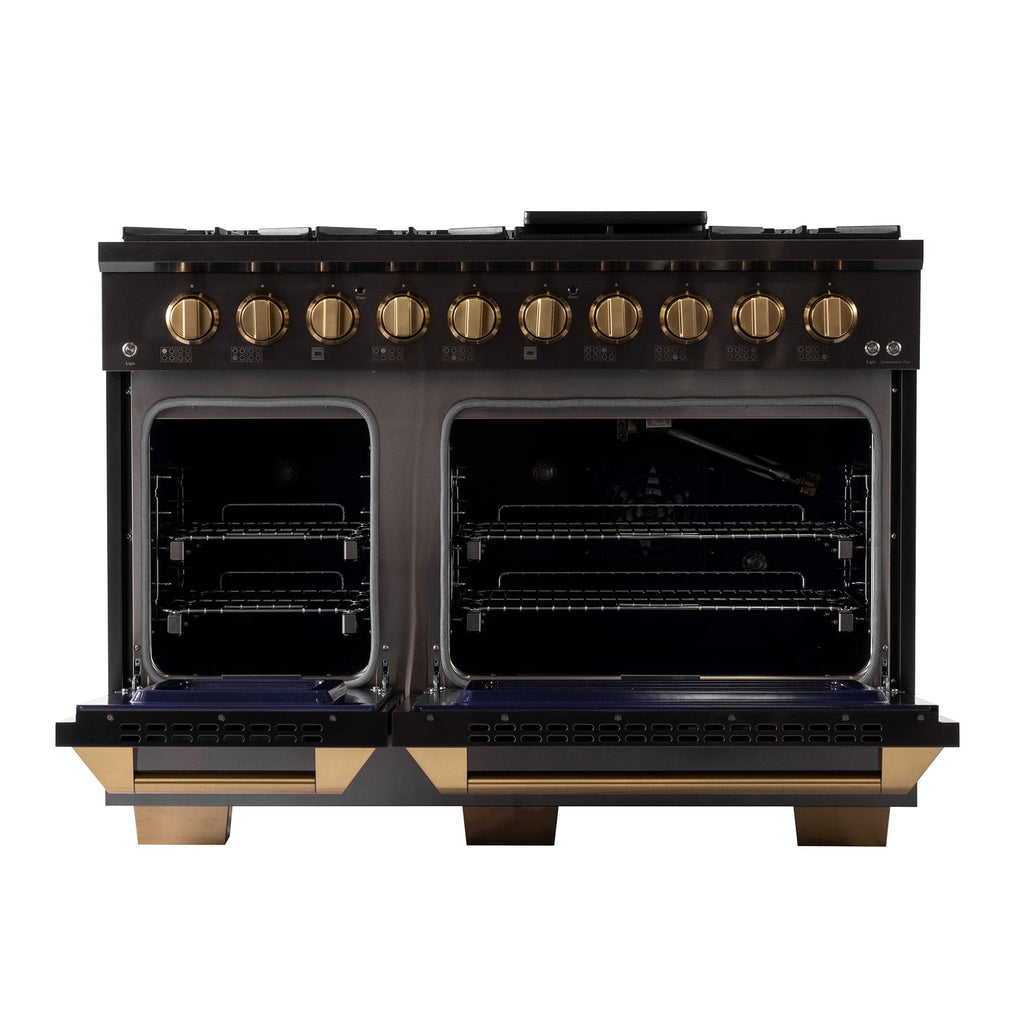 Kucht Gemstone Professional 48 in. 6.7 cu. ft. Propane Gas Range with Sealed Burners, Griddle/Grill and Two Ovens - One Convection - in Titanium Stainless Steel KEG483/LP