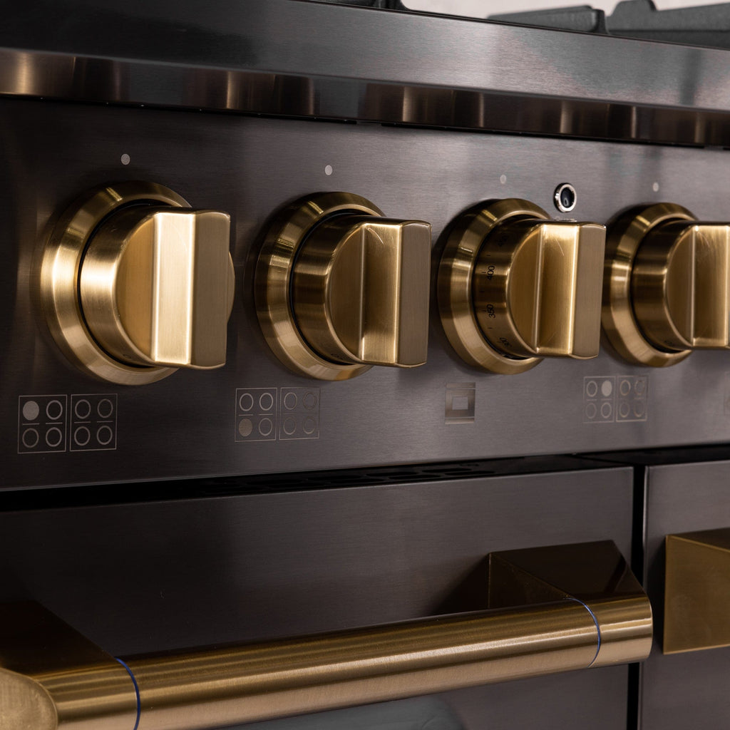 Kucht Gemstone Professional 48 in. 6.7 cu. ft. Propane Gas Range with Sealed Burners, Griddle/Grill and Two Ovens - One Convection - in Titanium Stainless Steel KEG483/LP