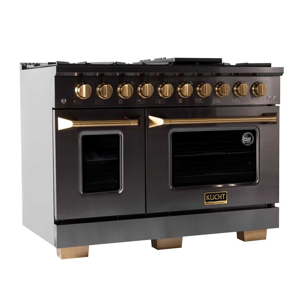 Kucht Gemstone Professional 48 in. 6.7 cu. ft. Propane Gas Range with Sealed Burners, Griddle/Grill and Two Ovens - One Convection - in Titanium Stainless Steel KEG483/LP
