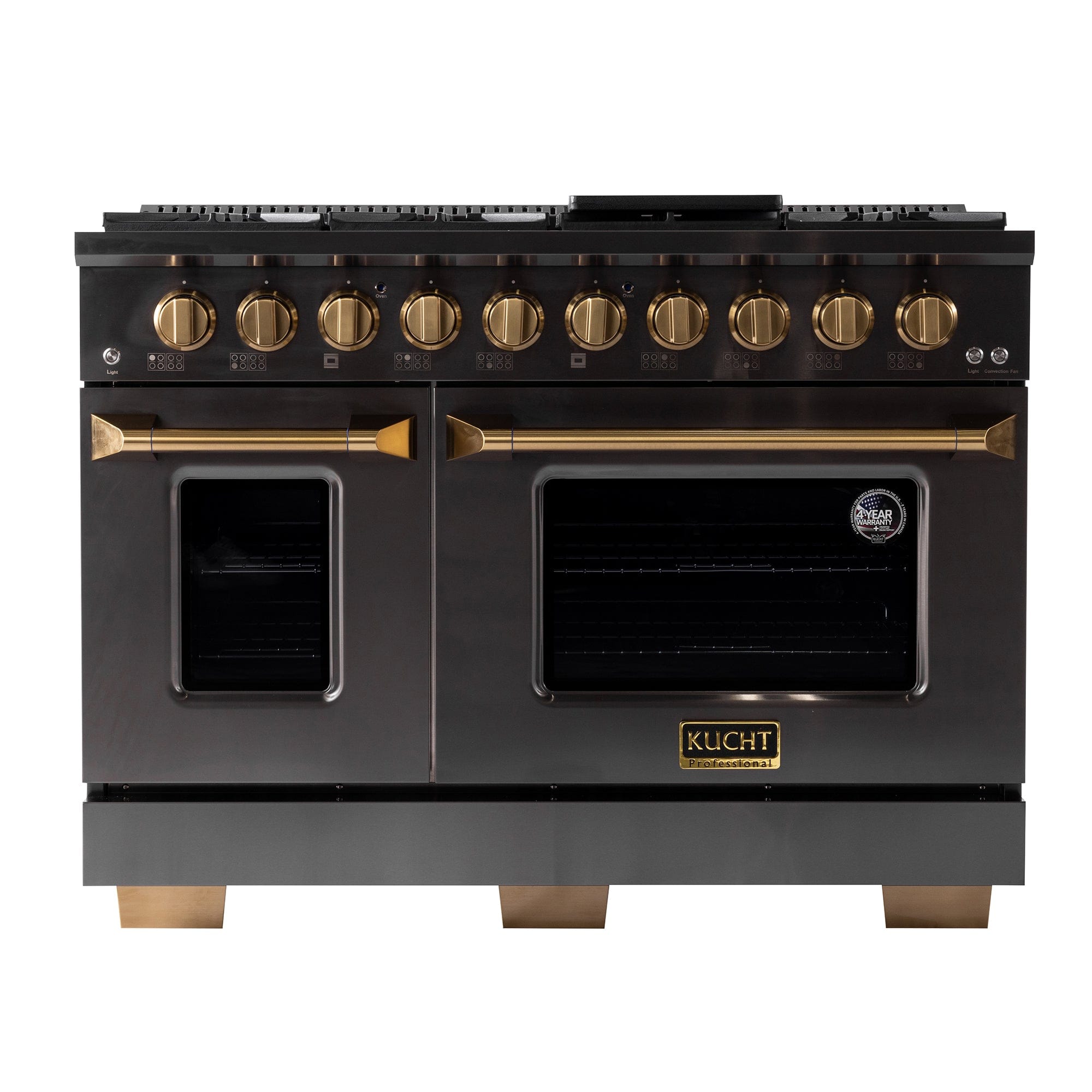 Kucht Gemstone Professional 48 in. 6.7 cu. ft. Propane Gas Range with Sealed Burners, Griddle/Grill and Two Ovens - One Convection - in Titanium Stainless Steel KEG483/LP