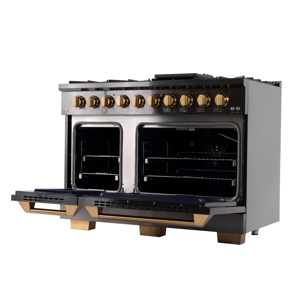 Kucht Gemstone Professional 48 in. 6.7 cu. ft. Propane Gas Range with Sealed Burners, Griddle/Grill and Two Ovens - One Convection - in Titanium Stainless Steel KEG483/LP