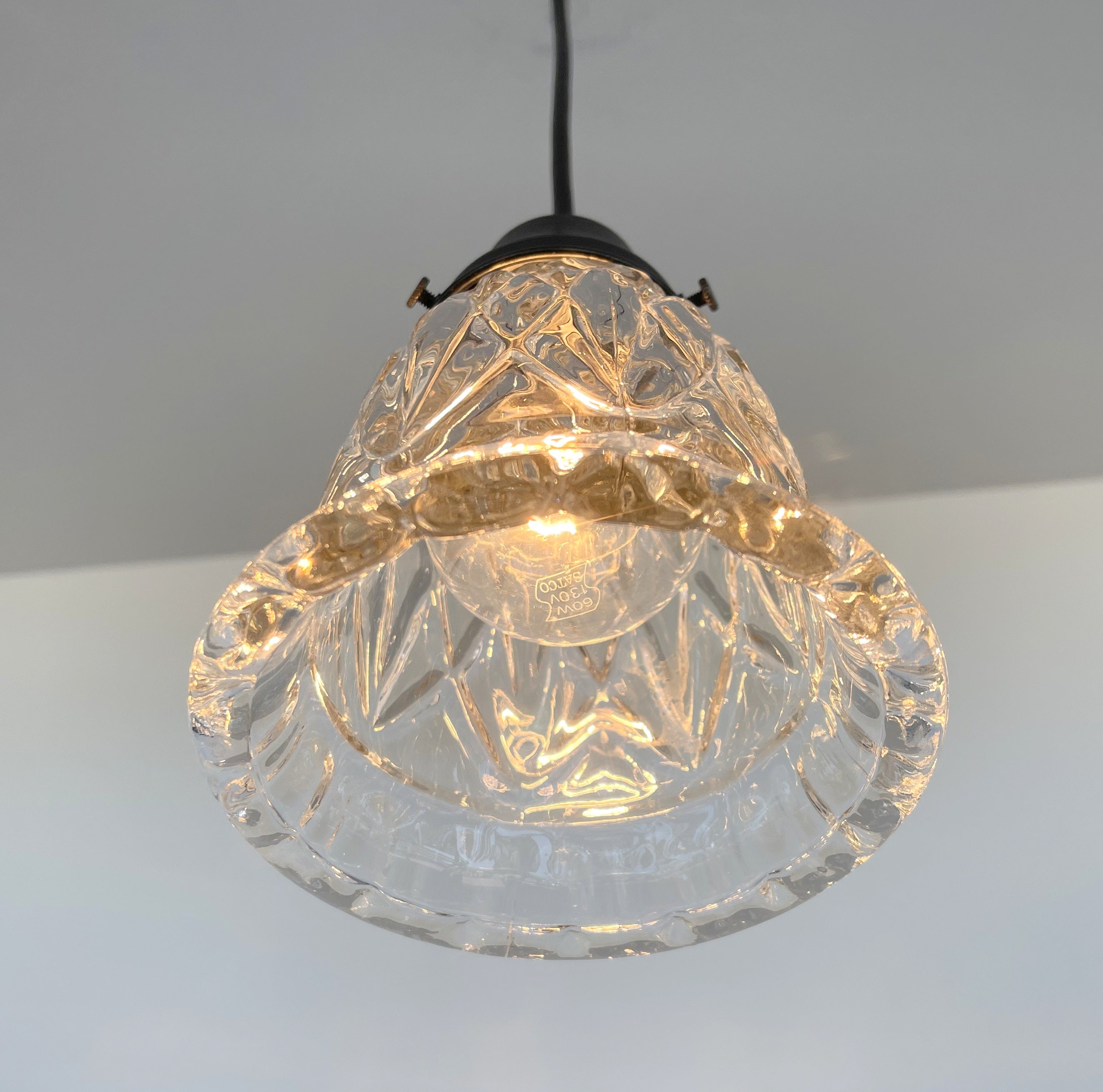 Clear Pressed 1950's Glass Pendant Light