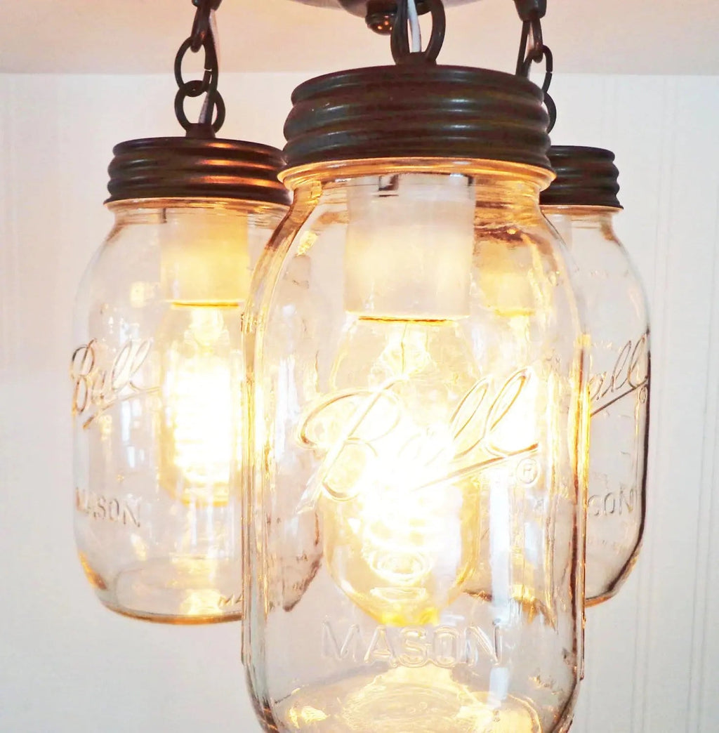 Mason Jar New Quart Chain Ceiling Trio | 9.5"W