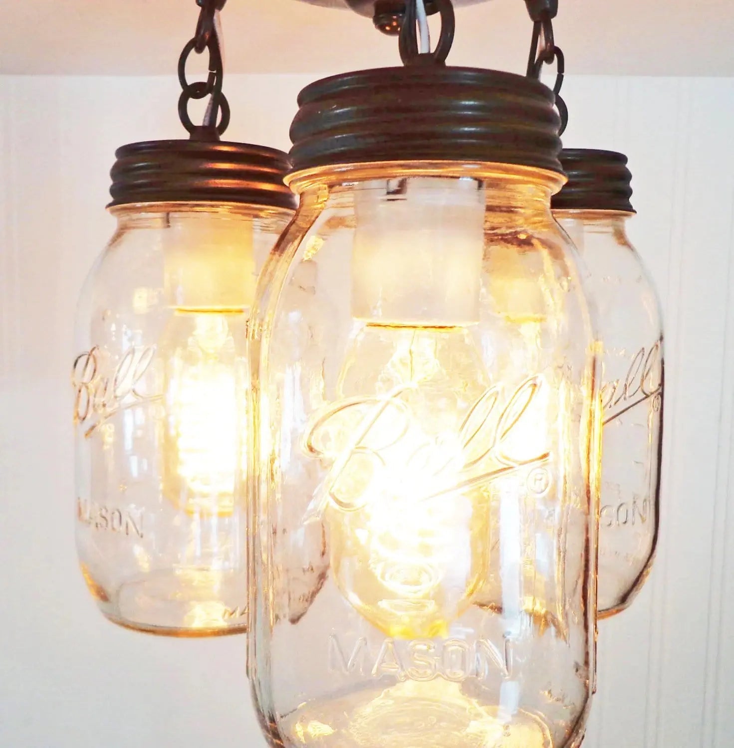Mason Jar New Quart Chain Ceiling Trio | 9.5"W