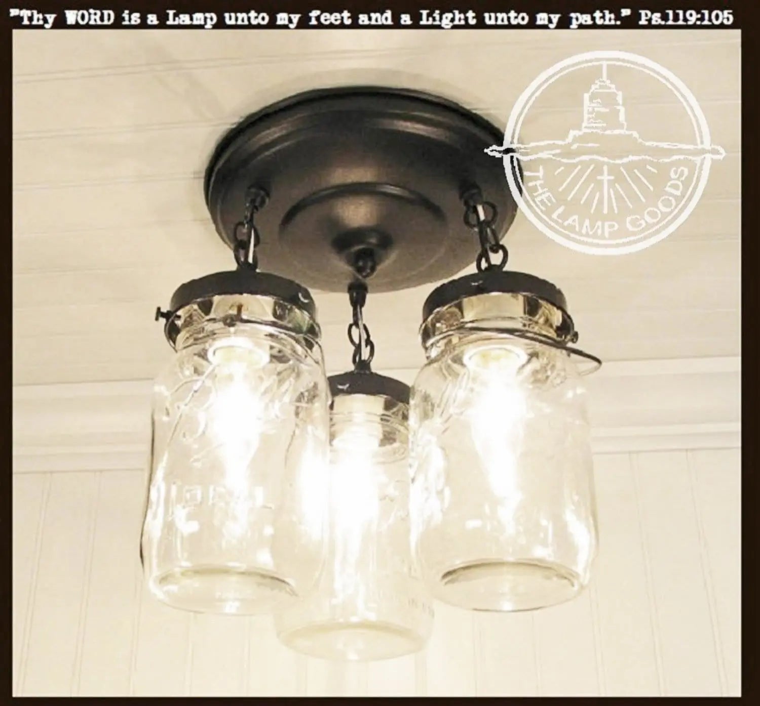 Mason Jar Vintage Light Fixture - Quart Chain Trio