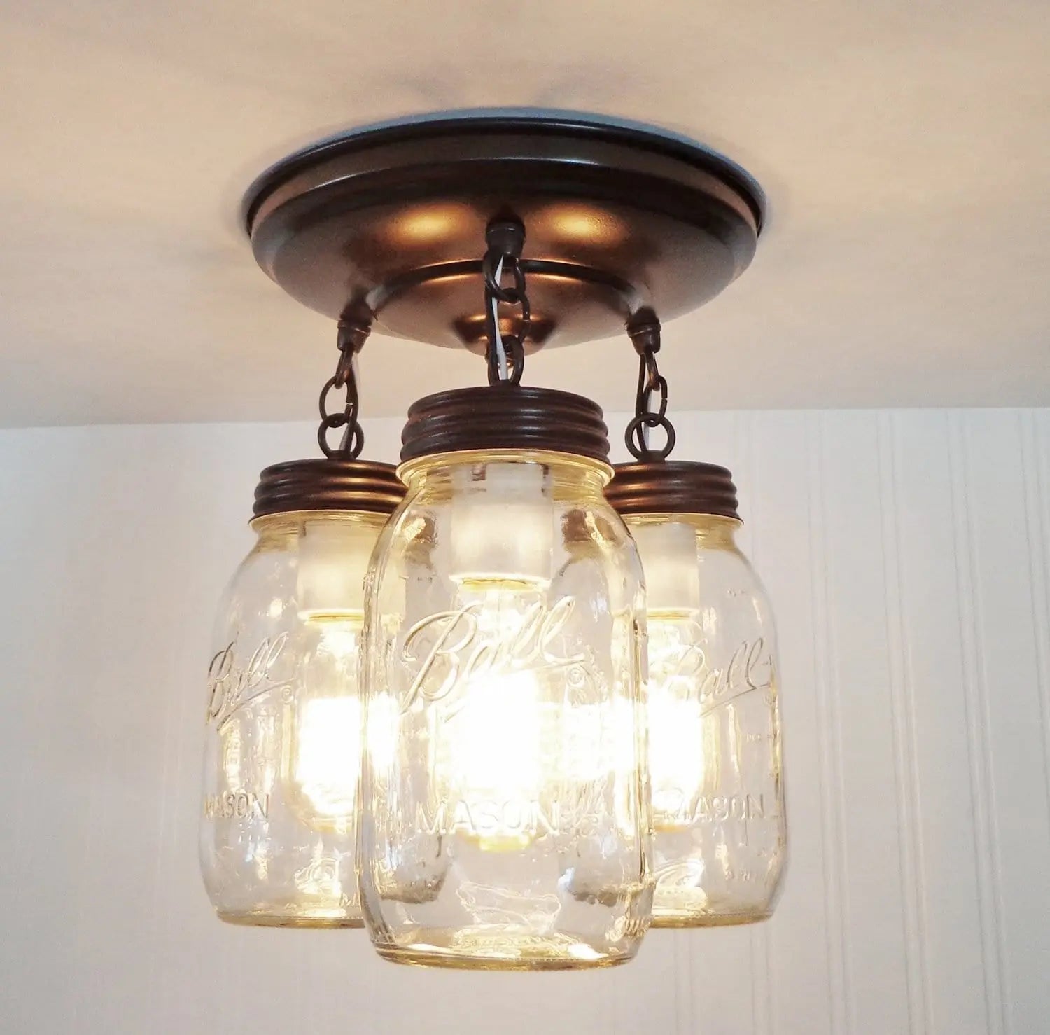 Mason Jar New Quart Chain Ceiling Trio | 9.5"W