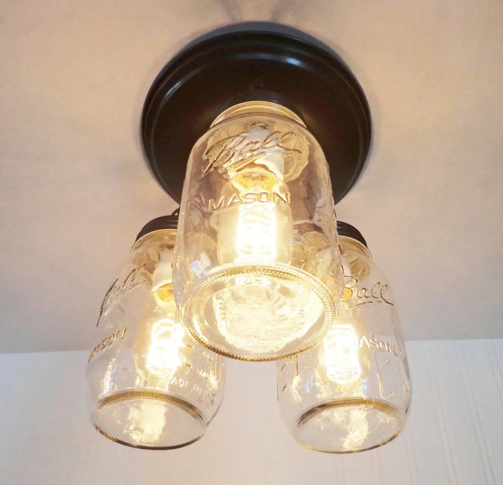 Mason Jar New Quart Chain Ceiling Trio | 9.5"W