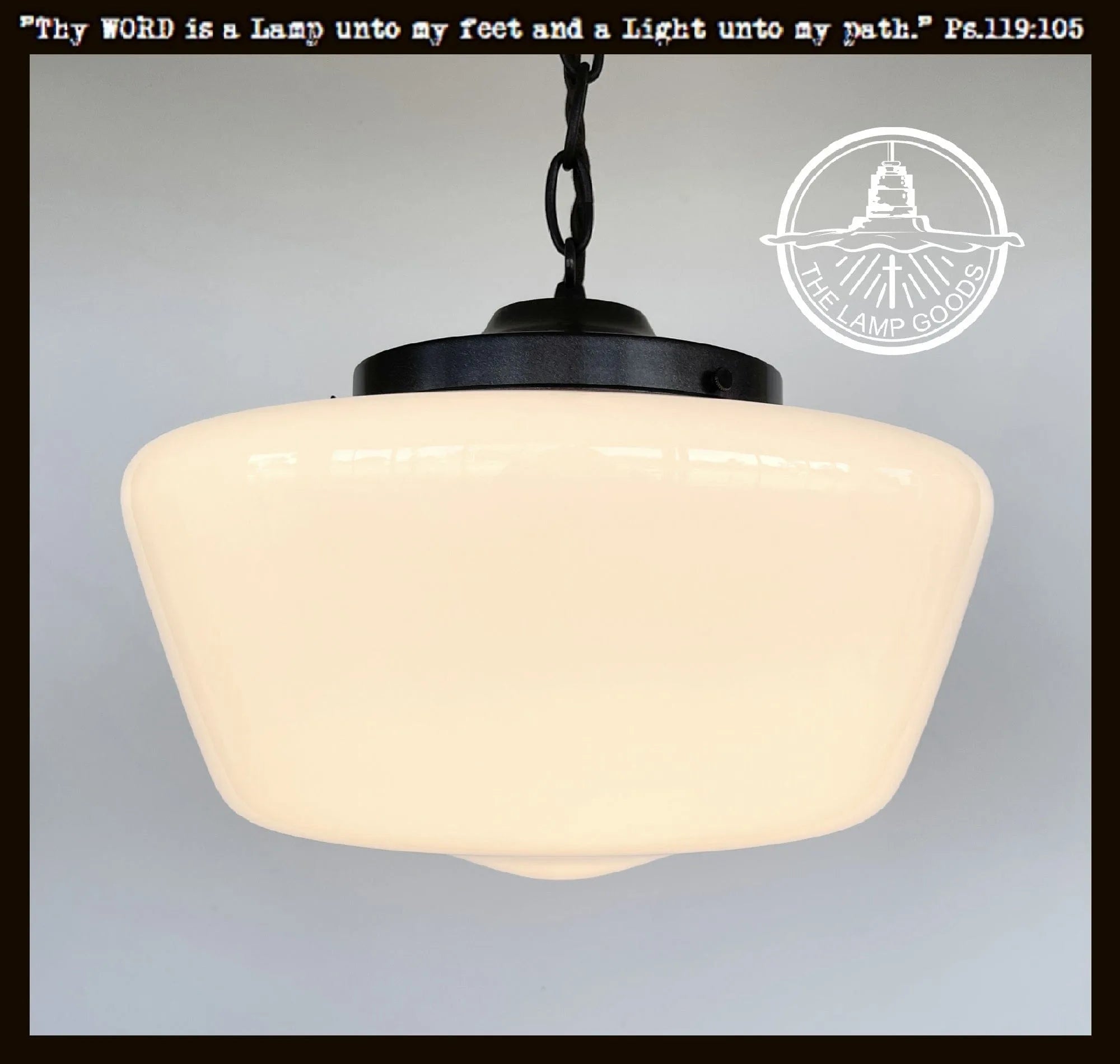 Large Antique Milk Glass Schoolhouse Pendant Light | 12"
