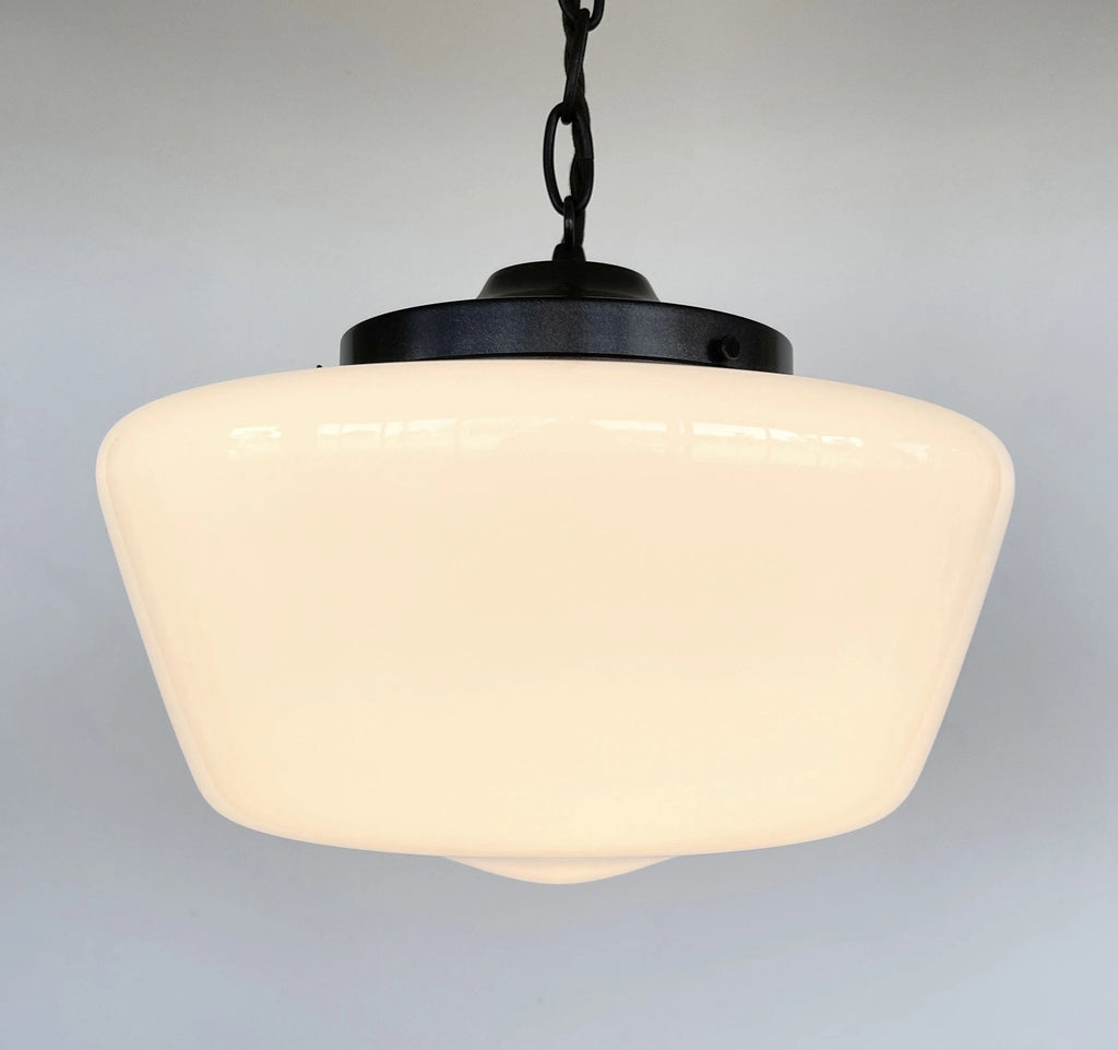 Large Antique Milk Glass Schoolhouse Pendant Light | 12"