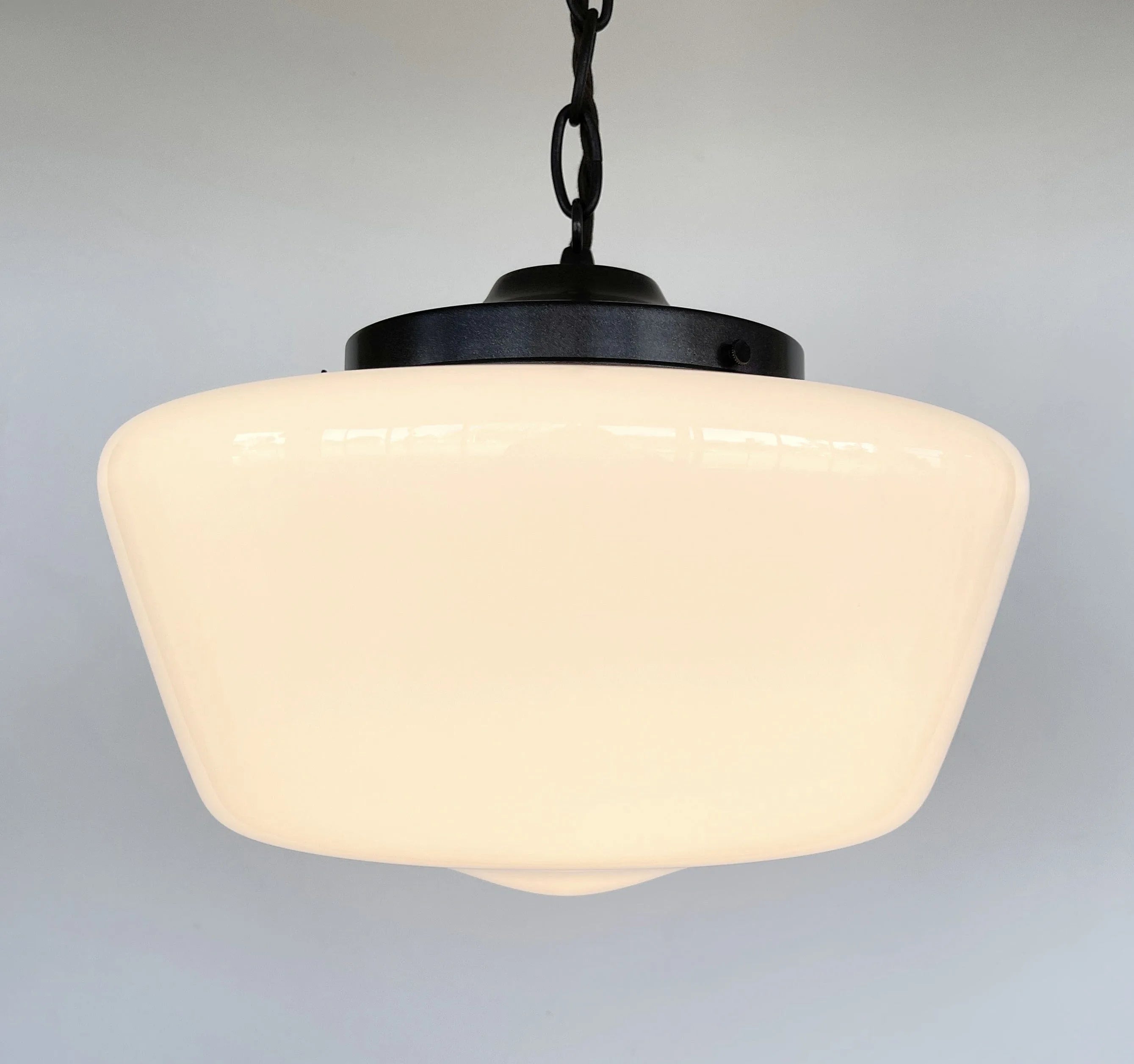 Large Antique Milk Glass Schoolhouse Pendant Light | 12"