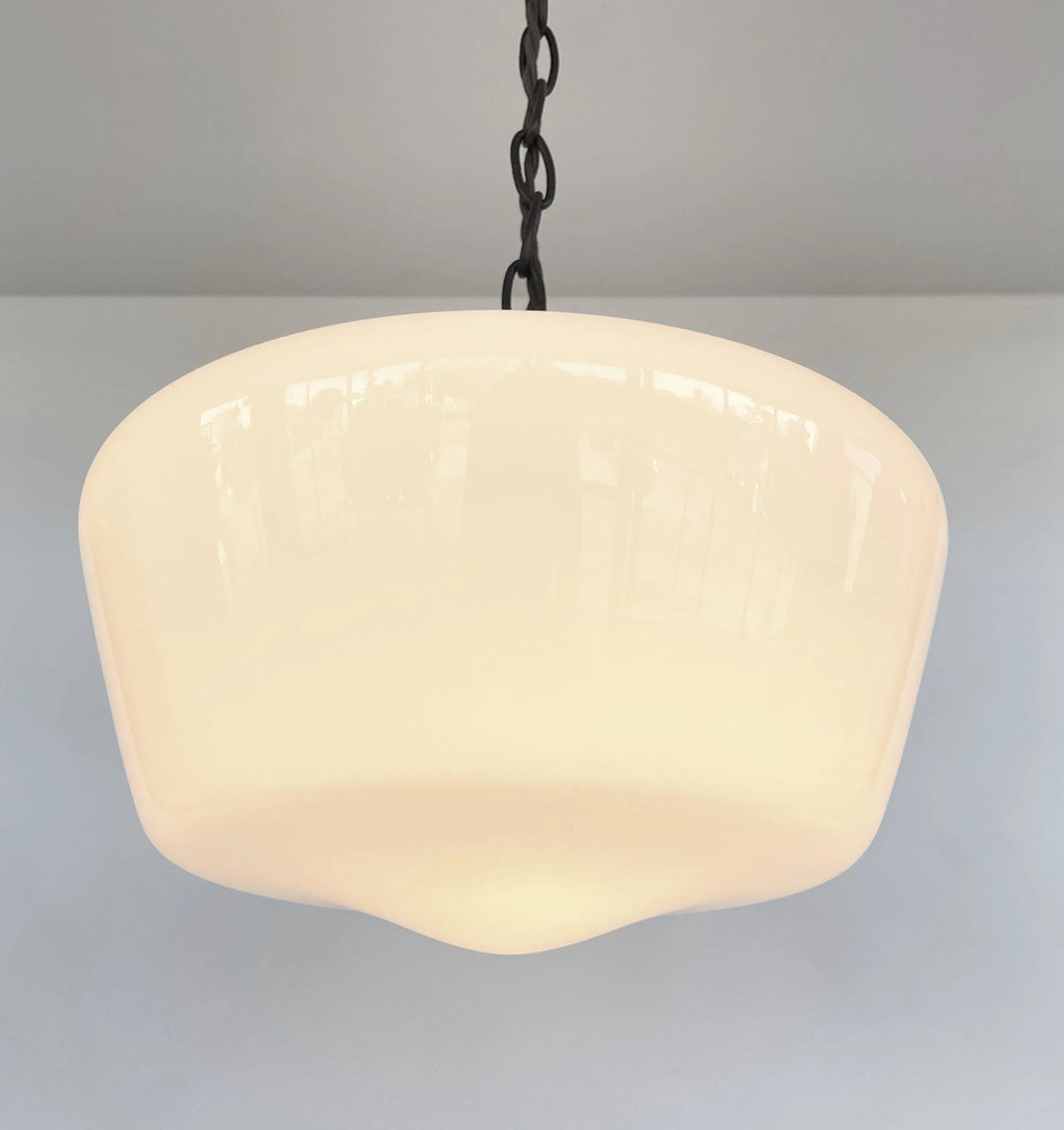 Large Antique Milk Glass Schoolhouse Pendant Light | 12"