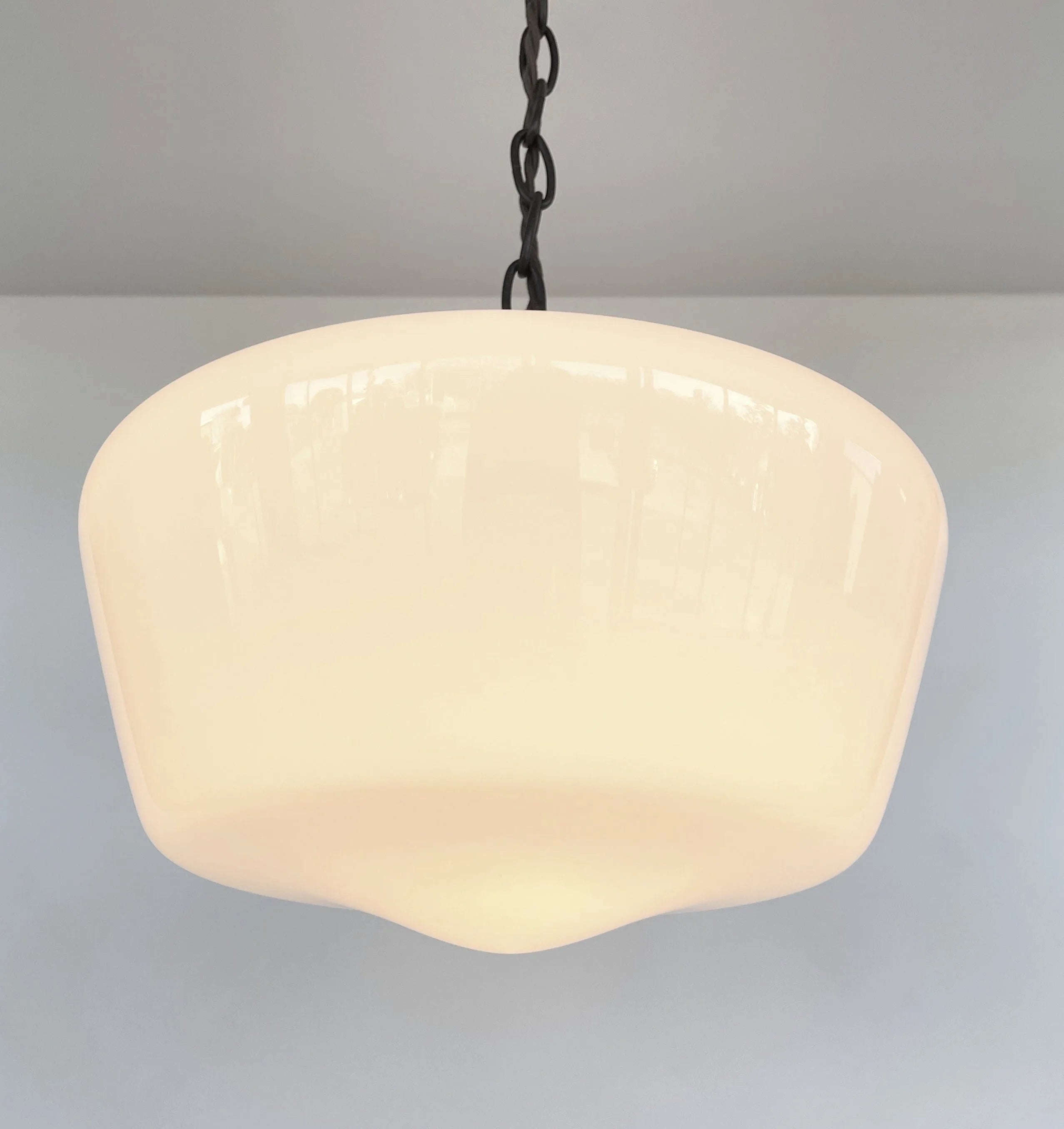 Large Antique Milk Glass Schoolhouse Pendant Light | 12"
