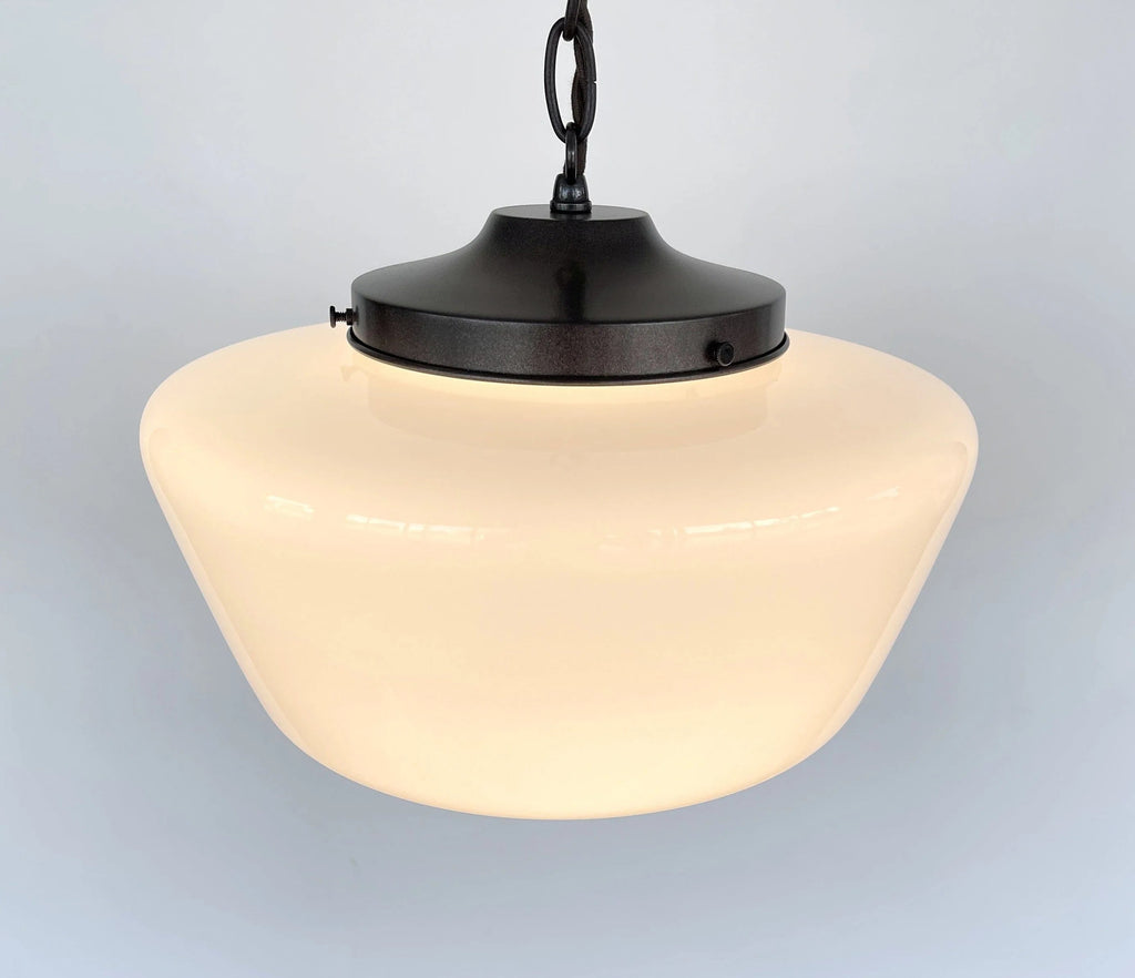 Large Antique Milk Glass Schoolhouse Pendant Light | 12"