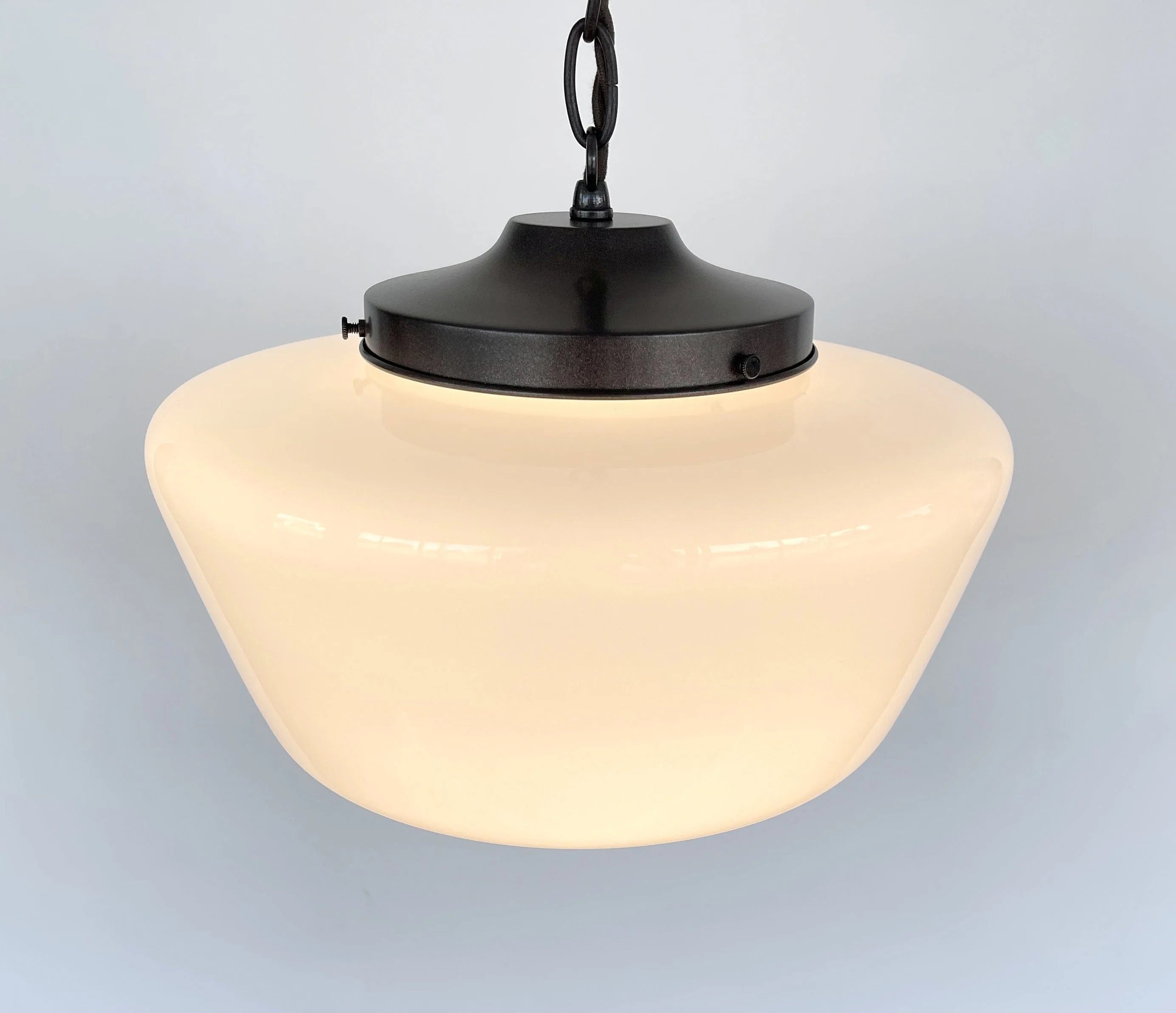 Large Antique Milk Glass Schoolhouse Pendant Light | 12"