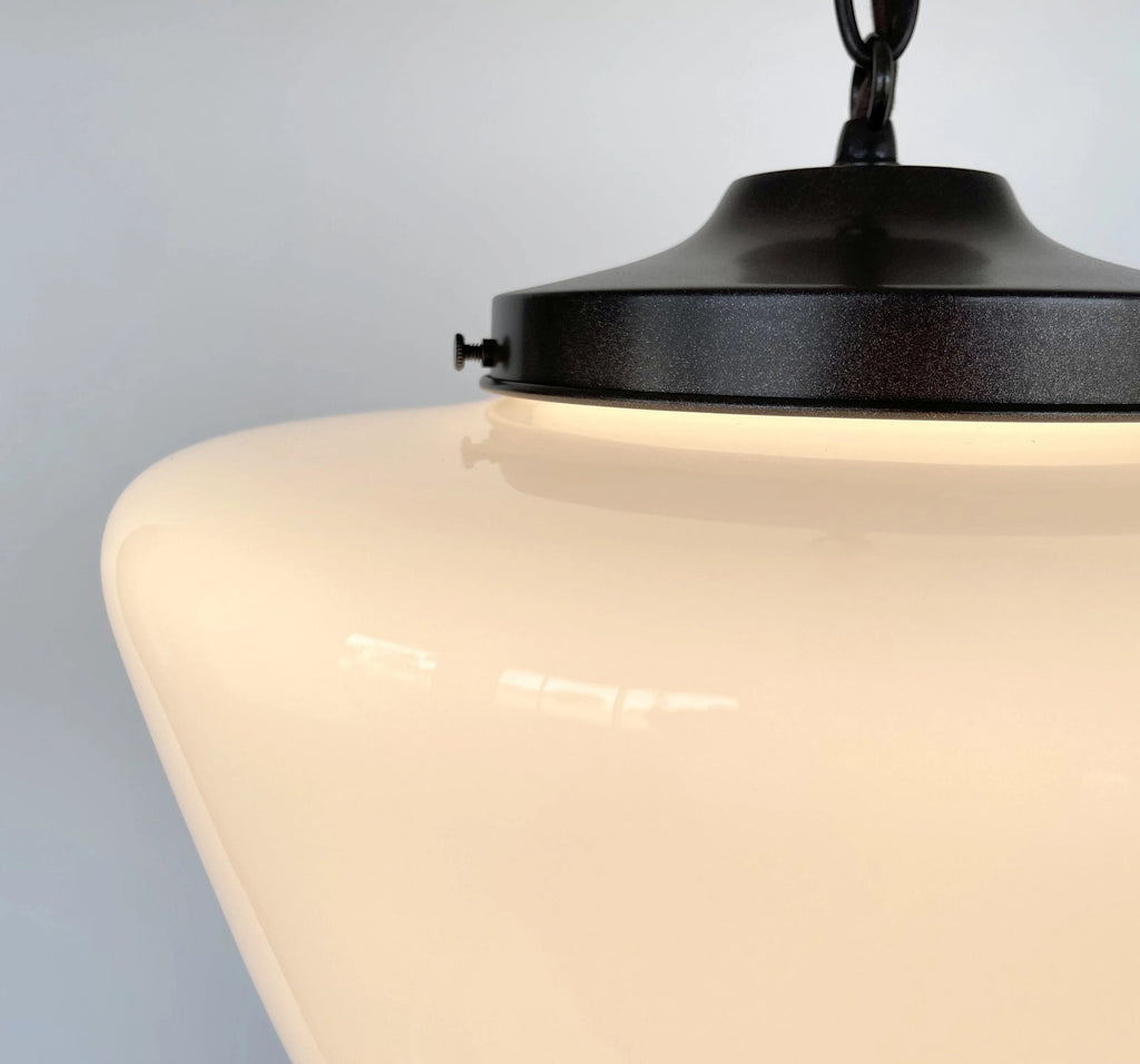 Large Antique Milk Glass Schoolhouse Pendant Light | 12"