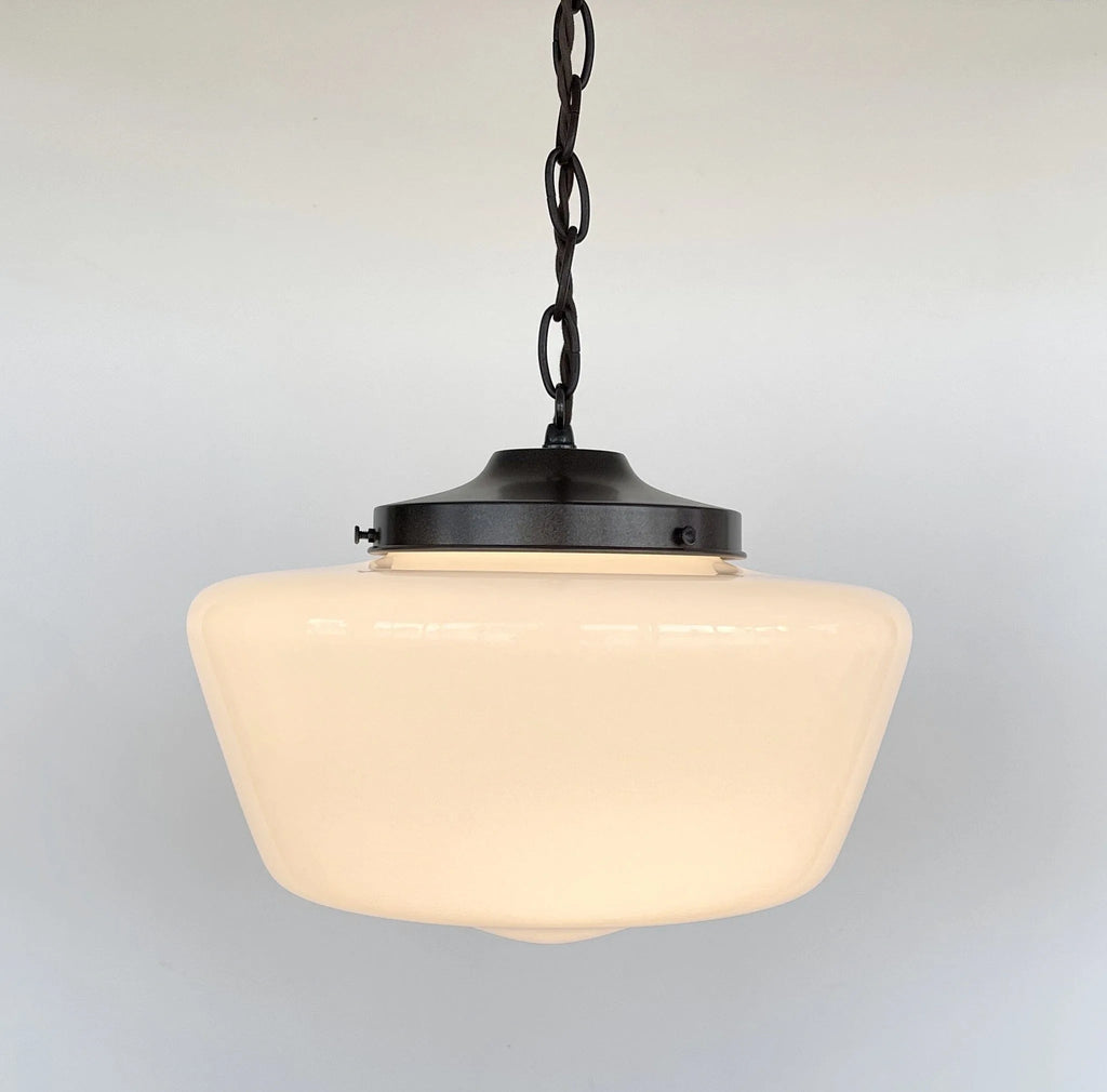 Large Antique Milk Glass Schoolhouse Pendant Light | 12"