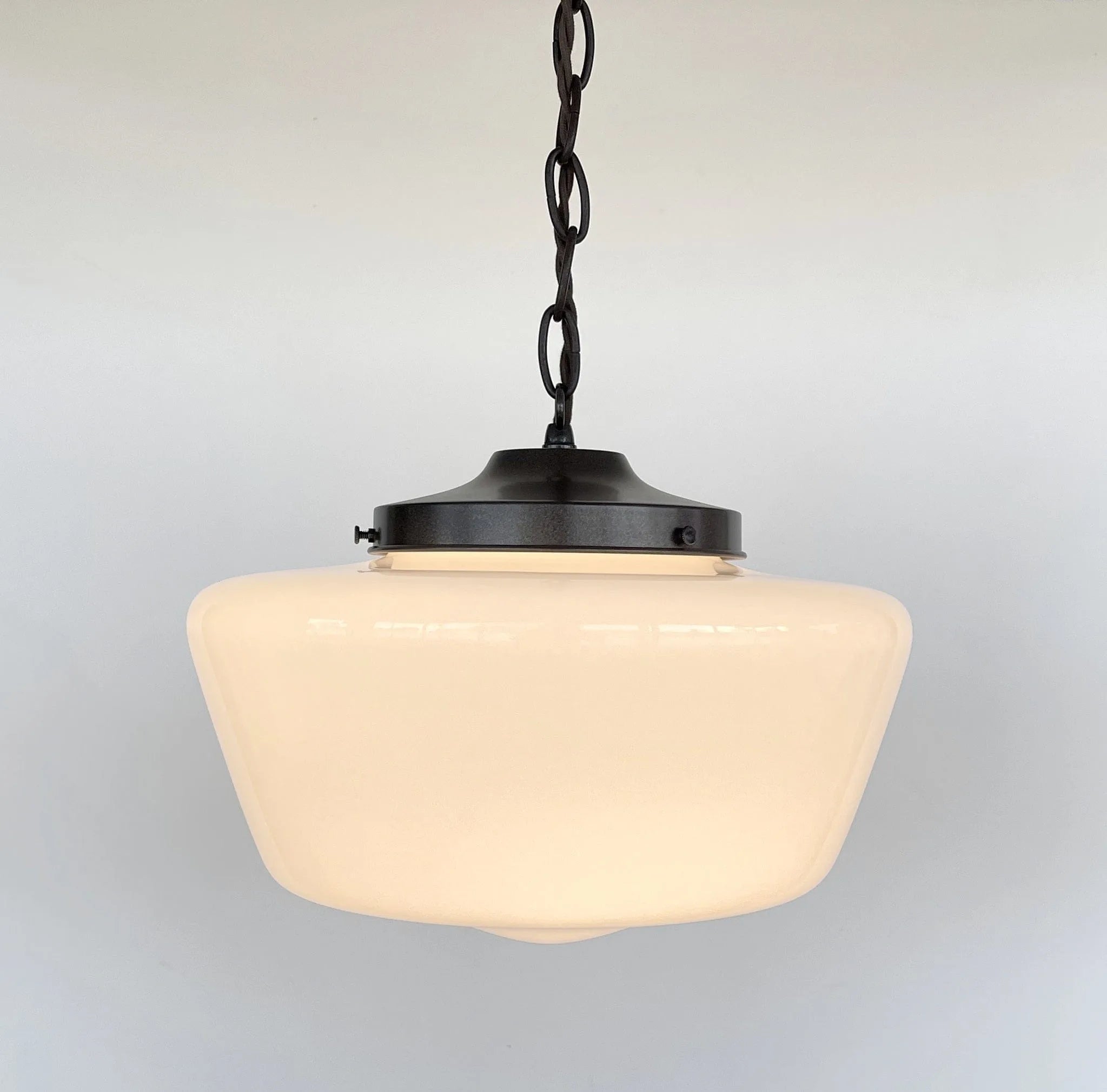 Large Antique Milk Glass Schoolhouse Pendant Light | 12"