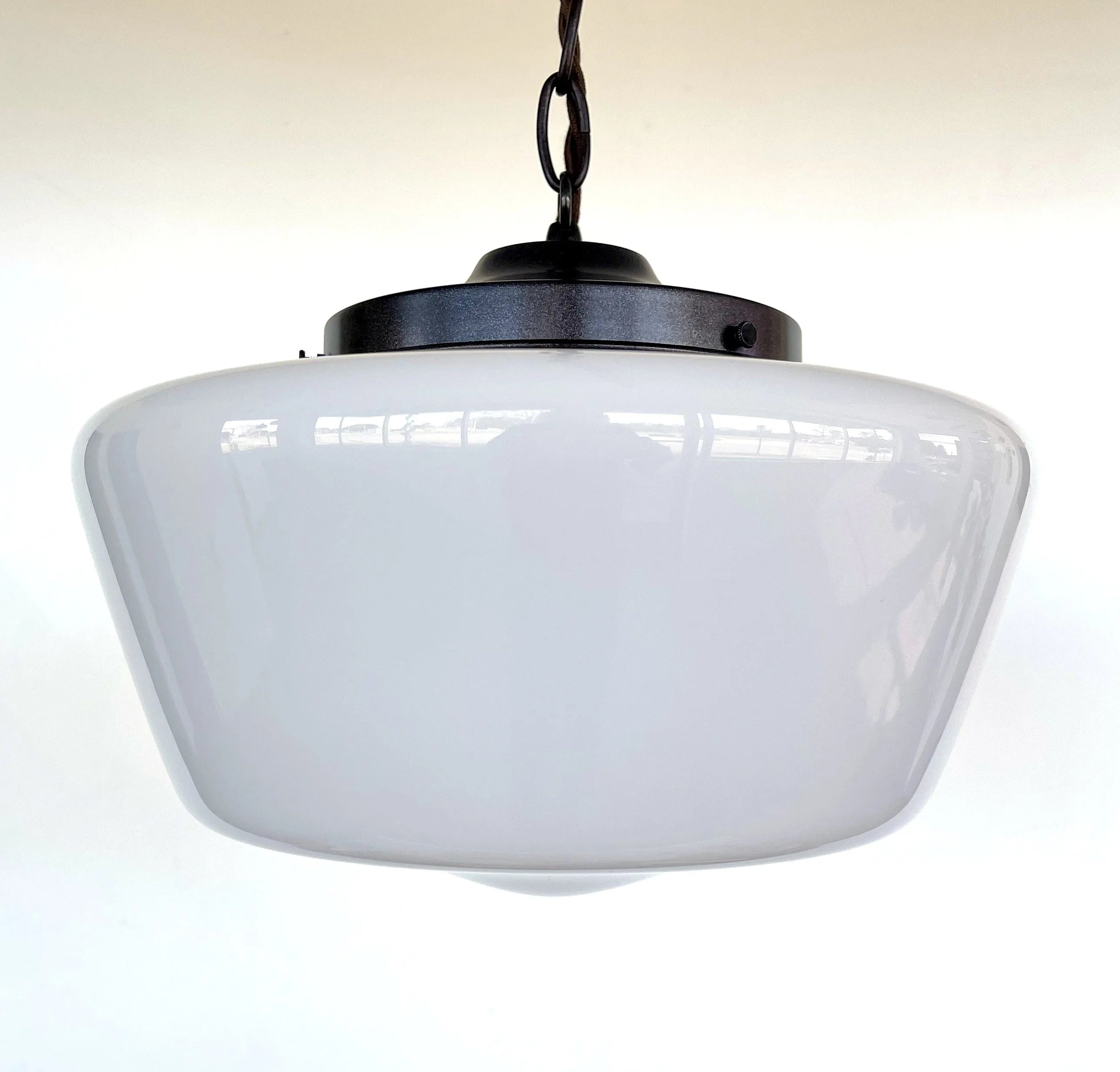 Large Antique Milk Glass Schoolhouse Pendant Light | 12"