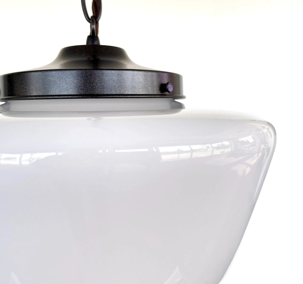 Large Antique Milk Glass Schoolhouse Pendant Light | 12"