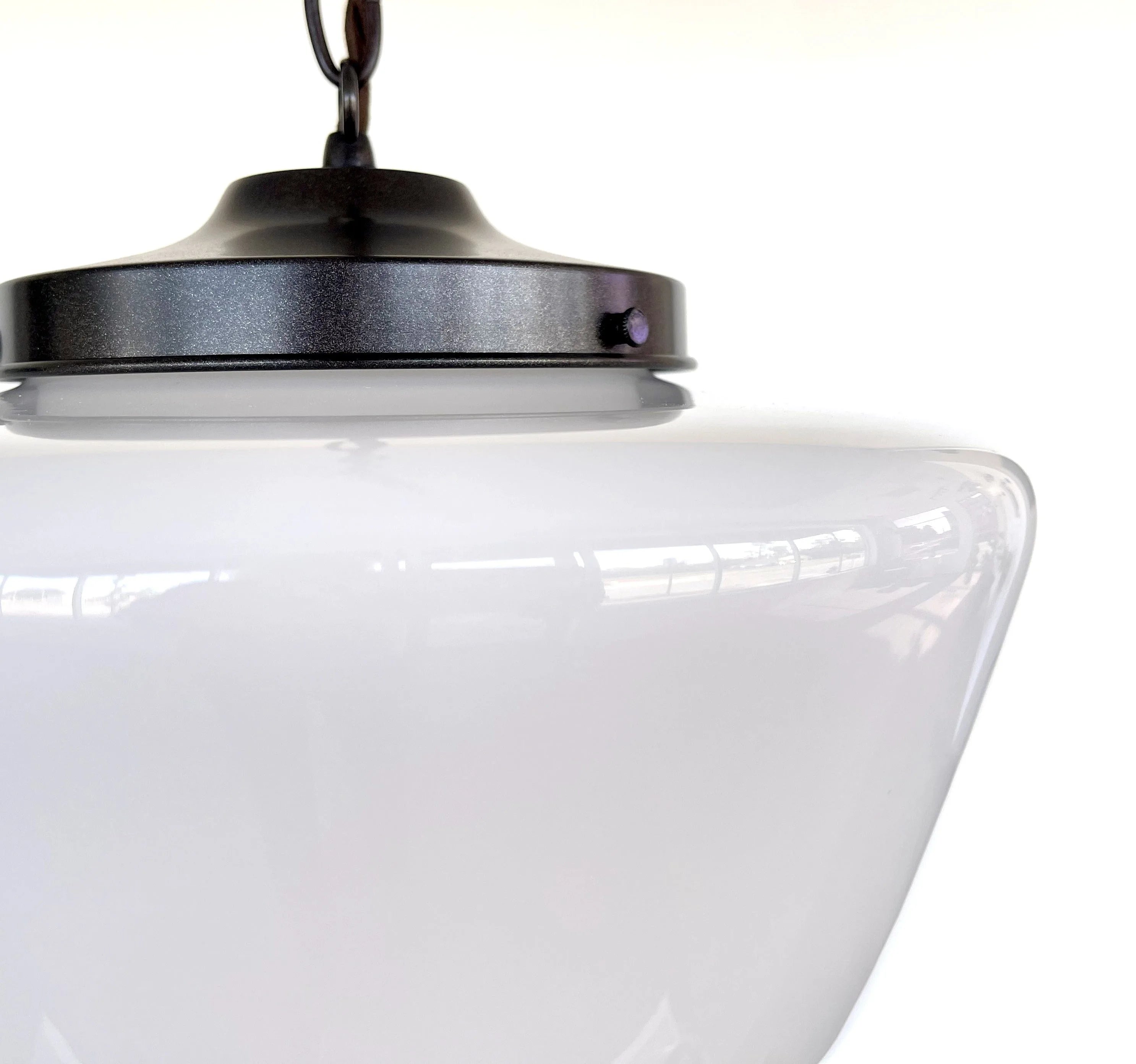 Large Antique Milk Glass Schoolhouse Pendant Light | 12"