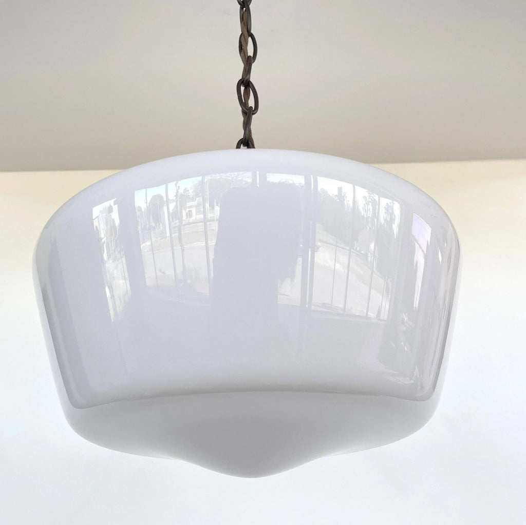 Large Antique Milk Glass Schoolhouse Pendant Light | 12"