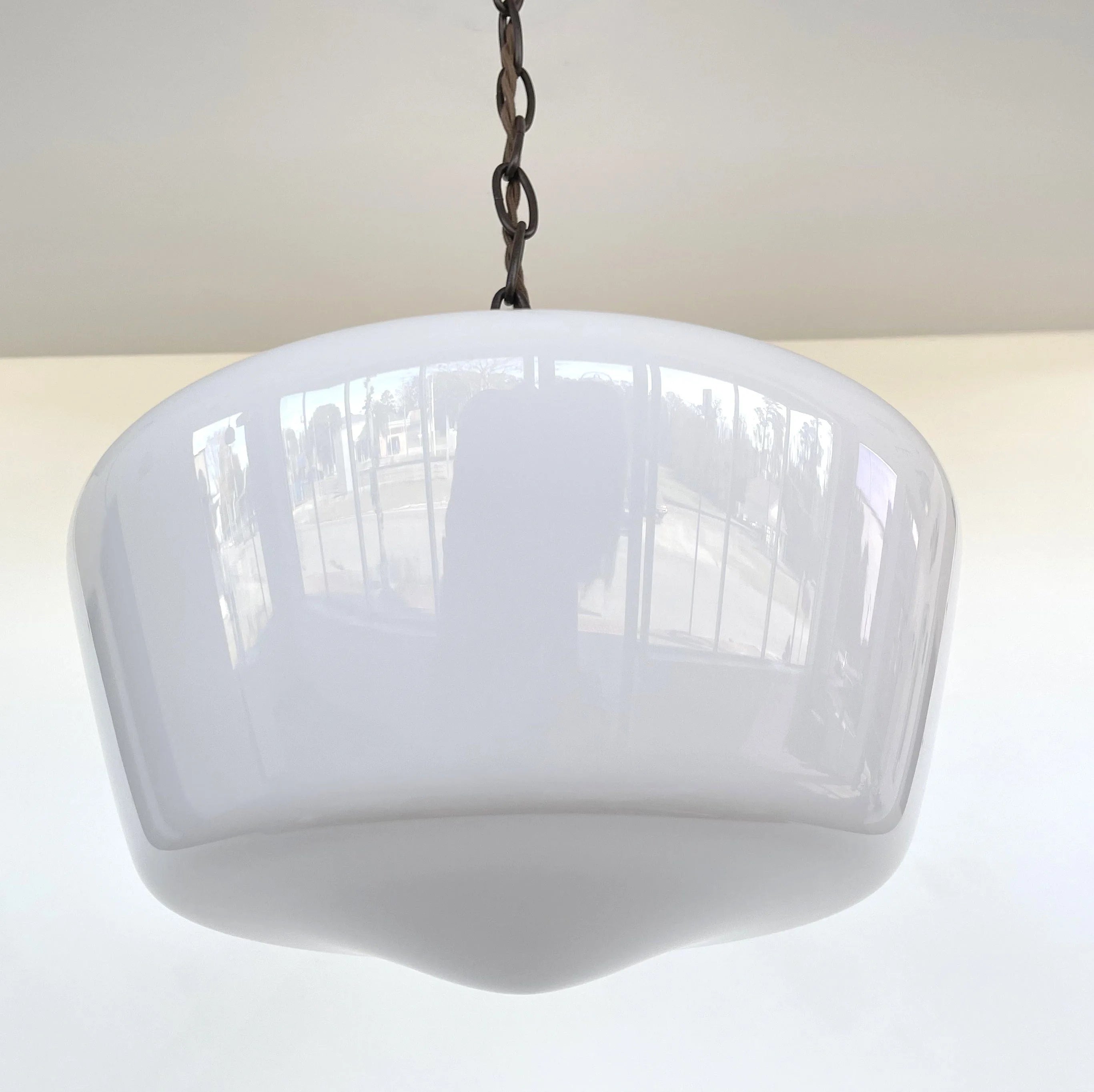 Large Antique Milk Glass Schoolhouse Pendant Light | 12"