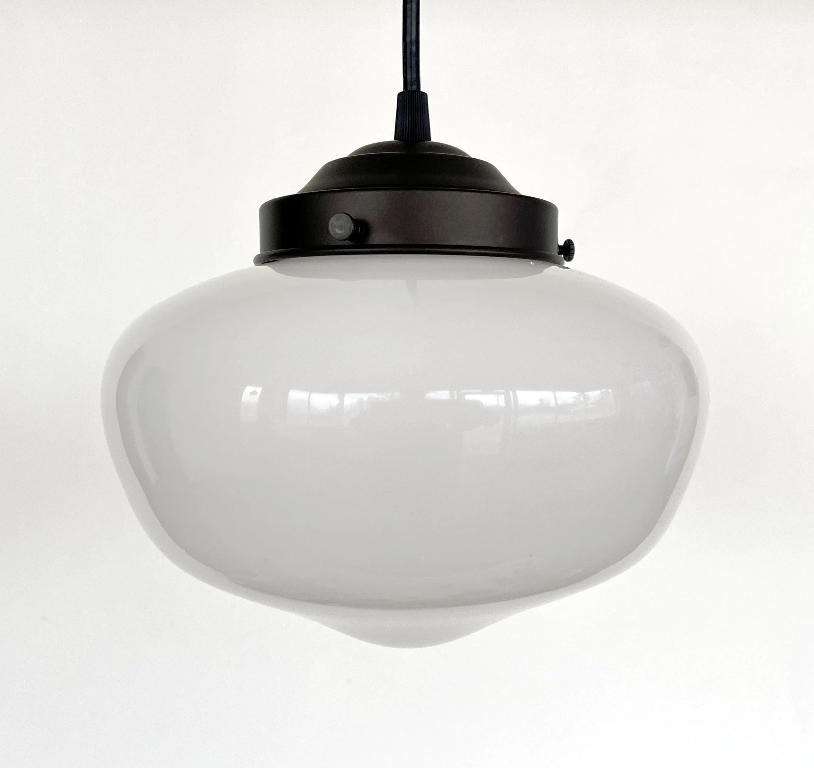 Modern Milk Glass Schoolhouse Pendant Light | 8"