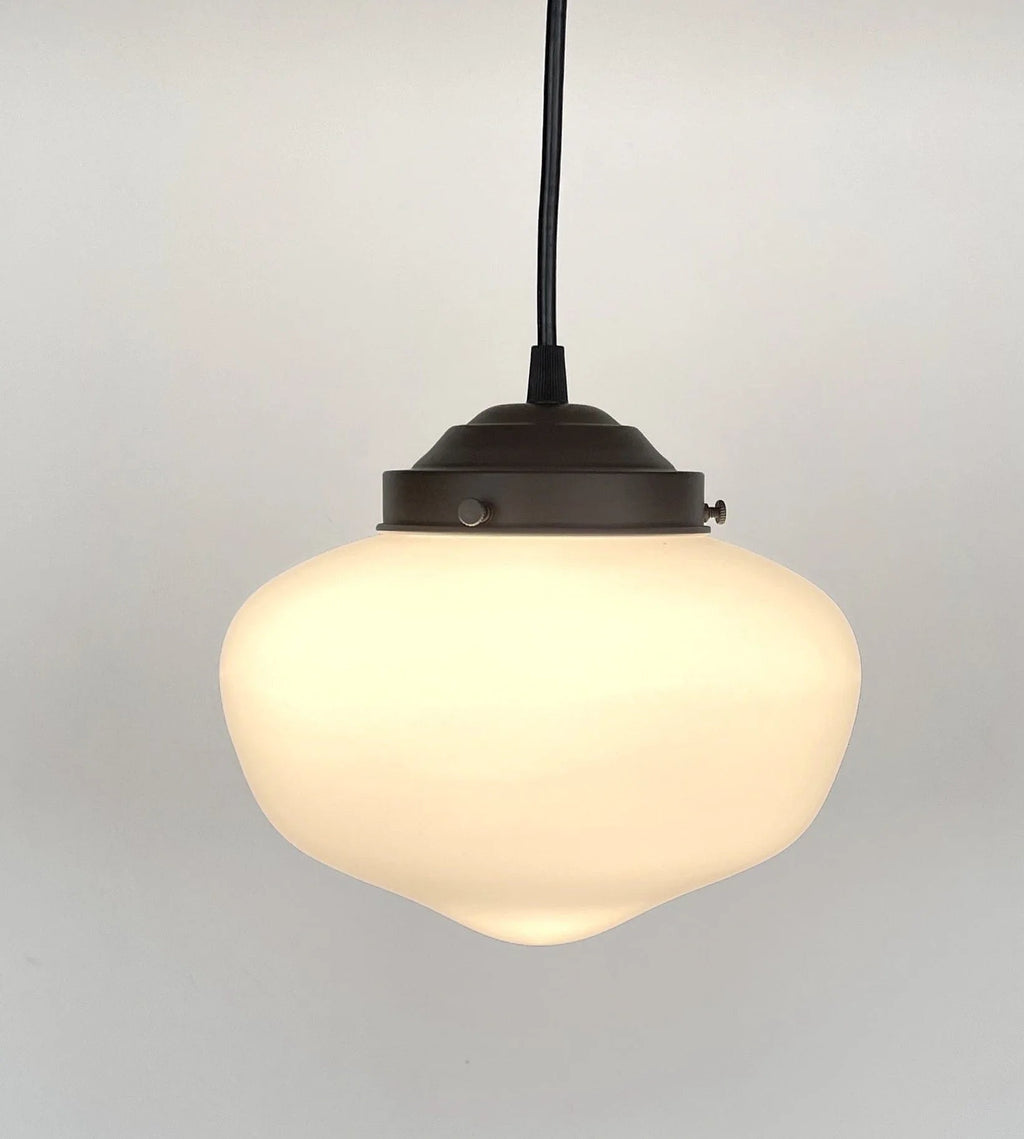 Modern Milk Glass Schoolhouse Pendant Light | 8"