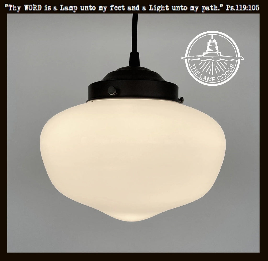 Modern Milk Glass Schoolhouse Pendant Light | 8"
