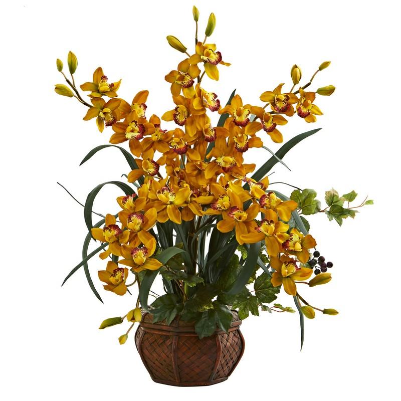 Cymbidium Orchid Artificial Arrangement in Planter
