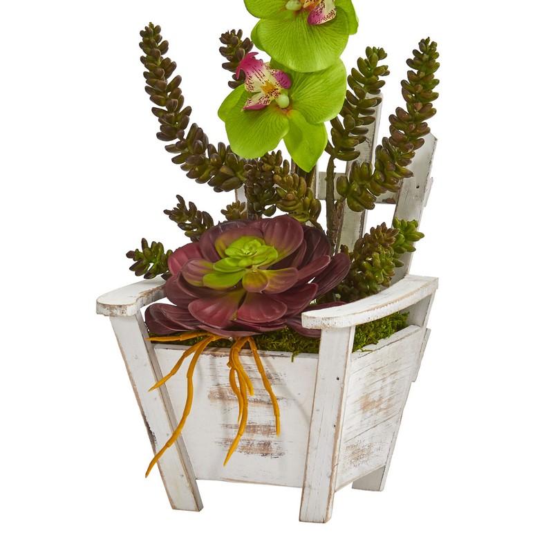 Phalaenopsis Orchid & Succulent Artificial Arrangement in Chair Planter