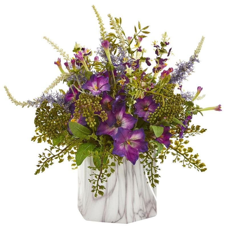 Morning Glory Artificial Plant in Marble Finished Vase