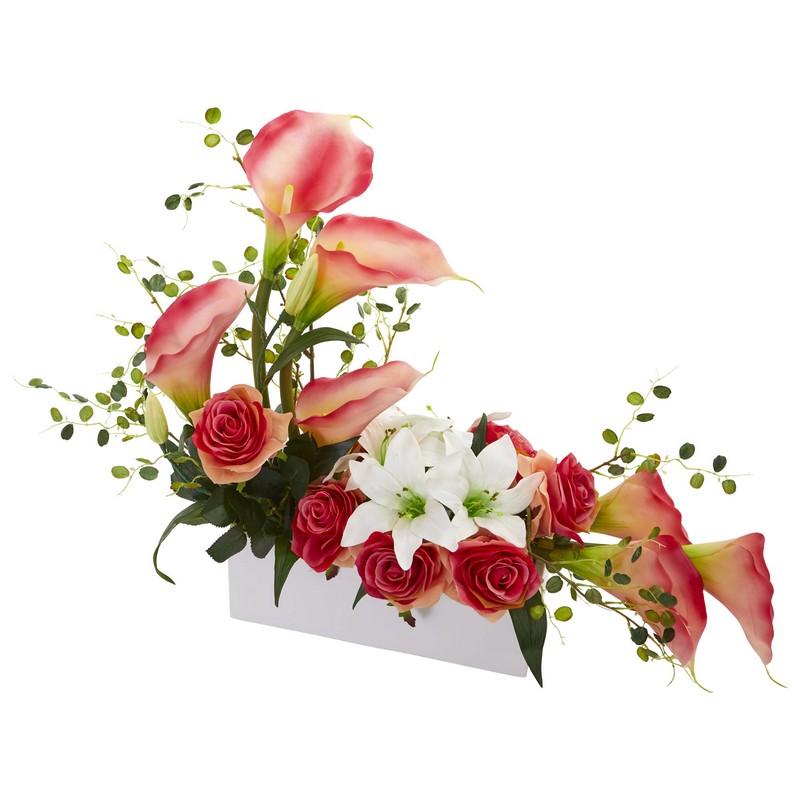 Mixed Lily and Rose Artificial Arrangement