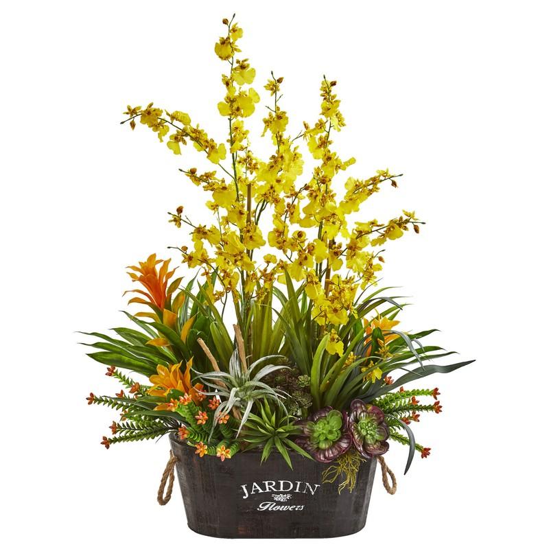 33" Orchid, Bromeliad & Succulent Garden Artificial Arrangement