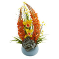 23" Cattleya Orchid and Fox Tail Artificial Arrangement in Blue Vase