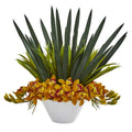 Cymbidium Orchid Artificial Arrangement in White Bowl