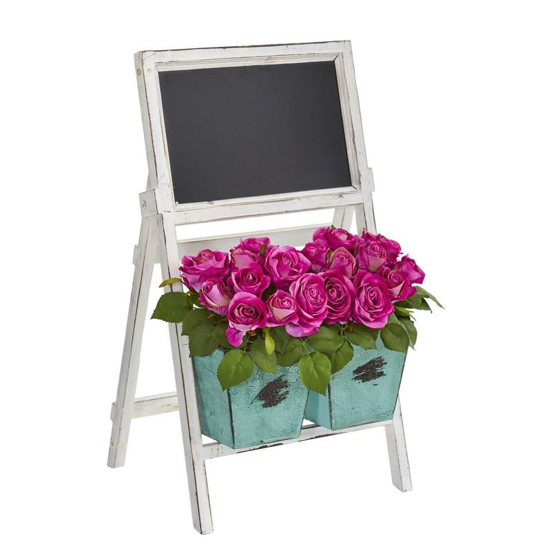 26" Rose Artificial Arrangement in Farmhouse Stand with Chalkboard