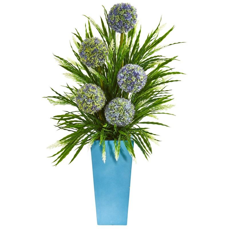 3'Ball Flower & Grass Artificial Arrangement in Planter
