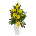 39" Calla Lily, Forsythia and Mixed Greens Artificial Arrangement