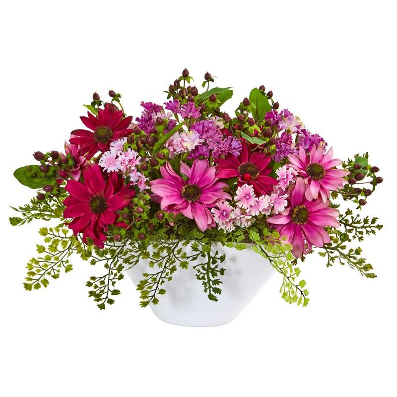 Daisy Artificial Arrangement in White Vase