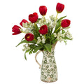 Tulips and Italian Chrysanthemum Artificial Arrangement in Pitcher Vase