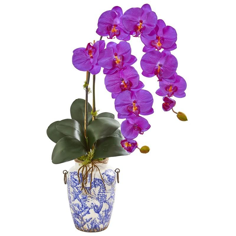 31" Phalaenopsis Orchid Artificial Arrangement in Weathered Ocean Vase