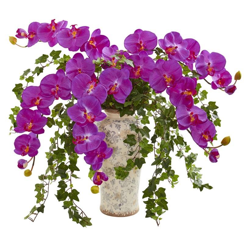 Phalaenopsis Orchid and Ivy Artificial Arrangement  in Urn