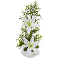 Lily and Boxwood Artificial Arrangement in White Planter